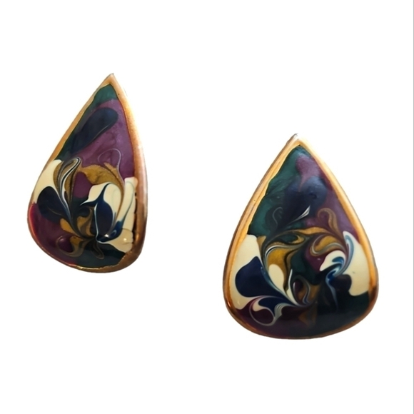 Vintage Jewelry - 🦋 Vintage Colorful Enamel Swirl Teardrop Dangle Earrings